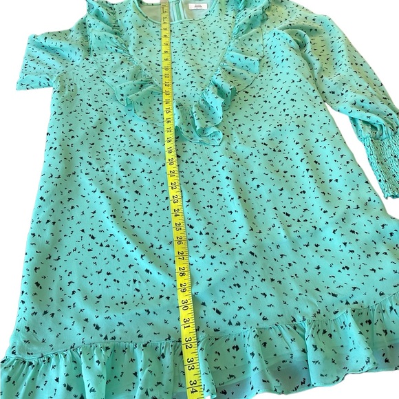 Aritzia Little Moon Mint Green/Black Pattern Long Sleeve Ruffle Dress (L) - Picture 10 of 16
